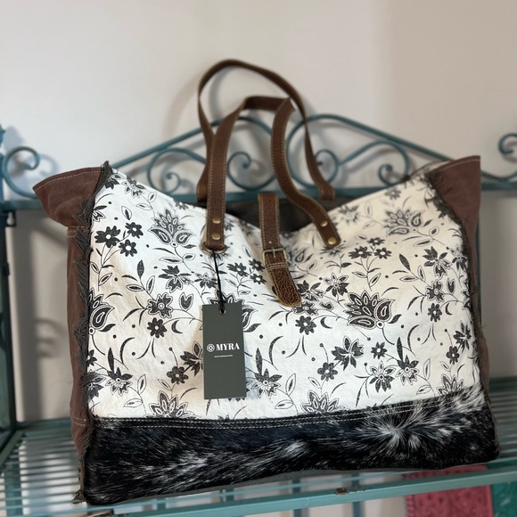 Myra Bag Floral Black and White Travel Tote - Picture 6 of 9